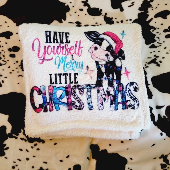 Merry Little Christmas Cow Throw Blanket - Picture 2 of 6